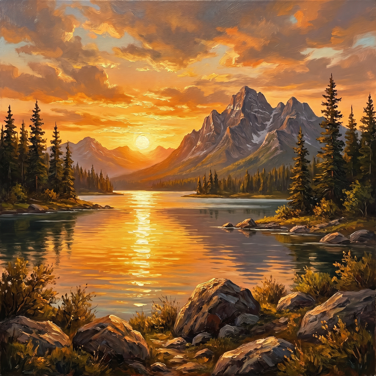 Painting Gilded Summit Reflection
