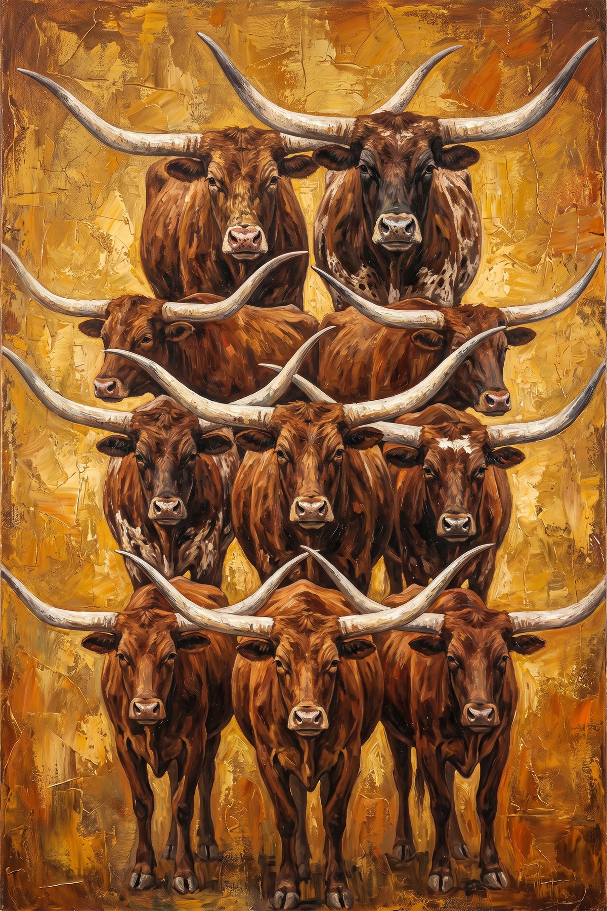 Painting Herd of Texas Longhorns