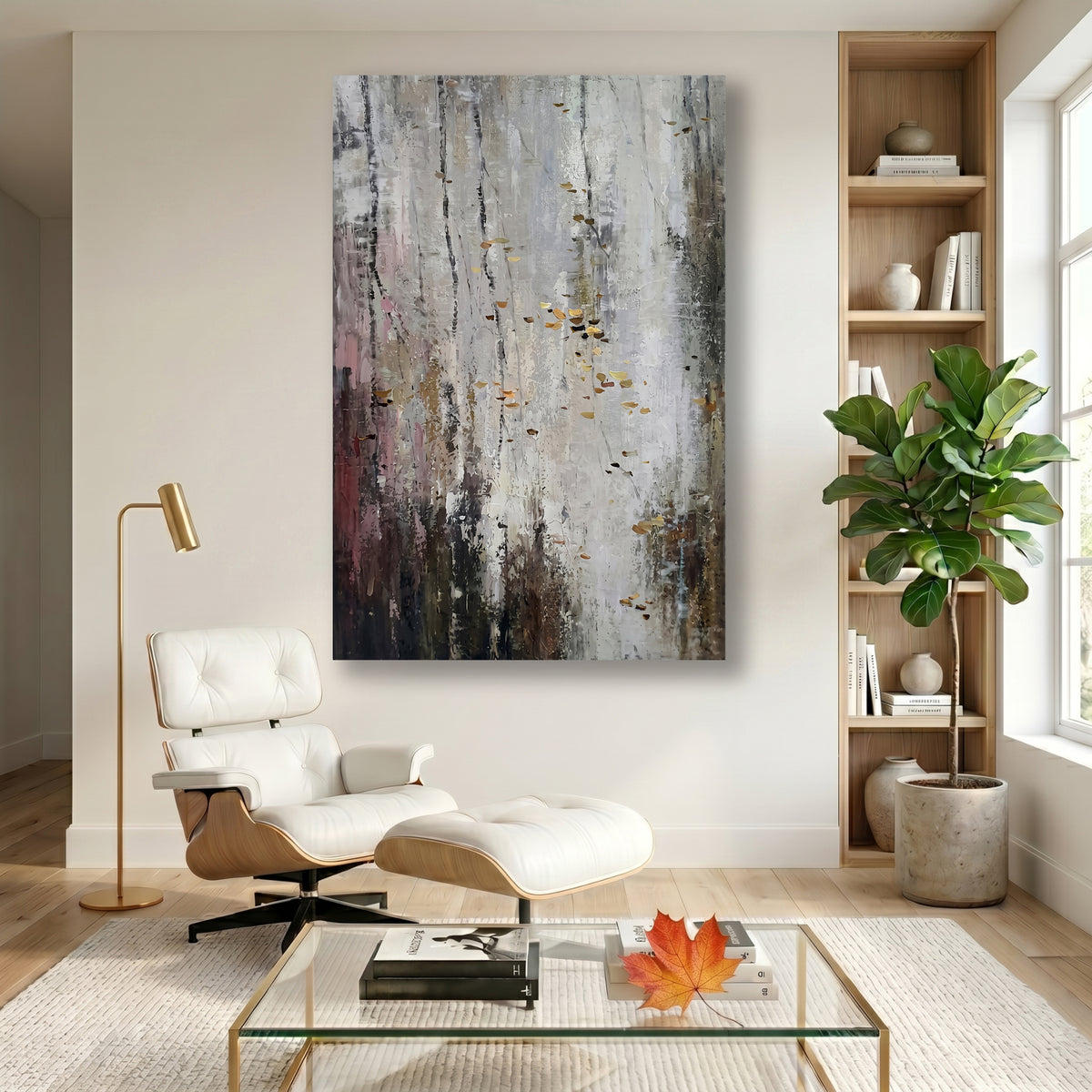 Painting Abstract Birch Forest with Gold Leaf
