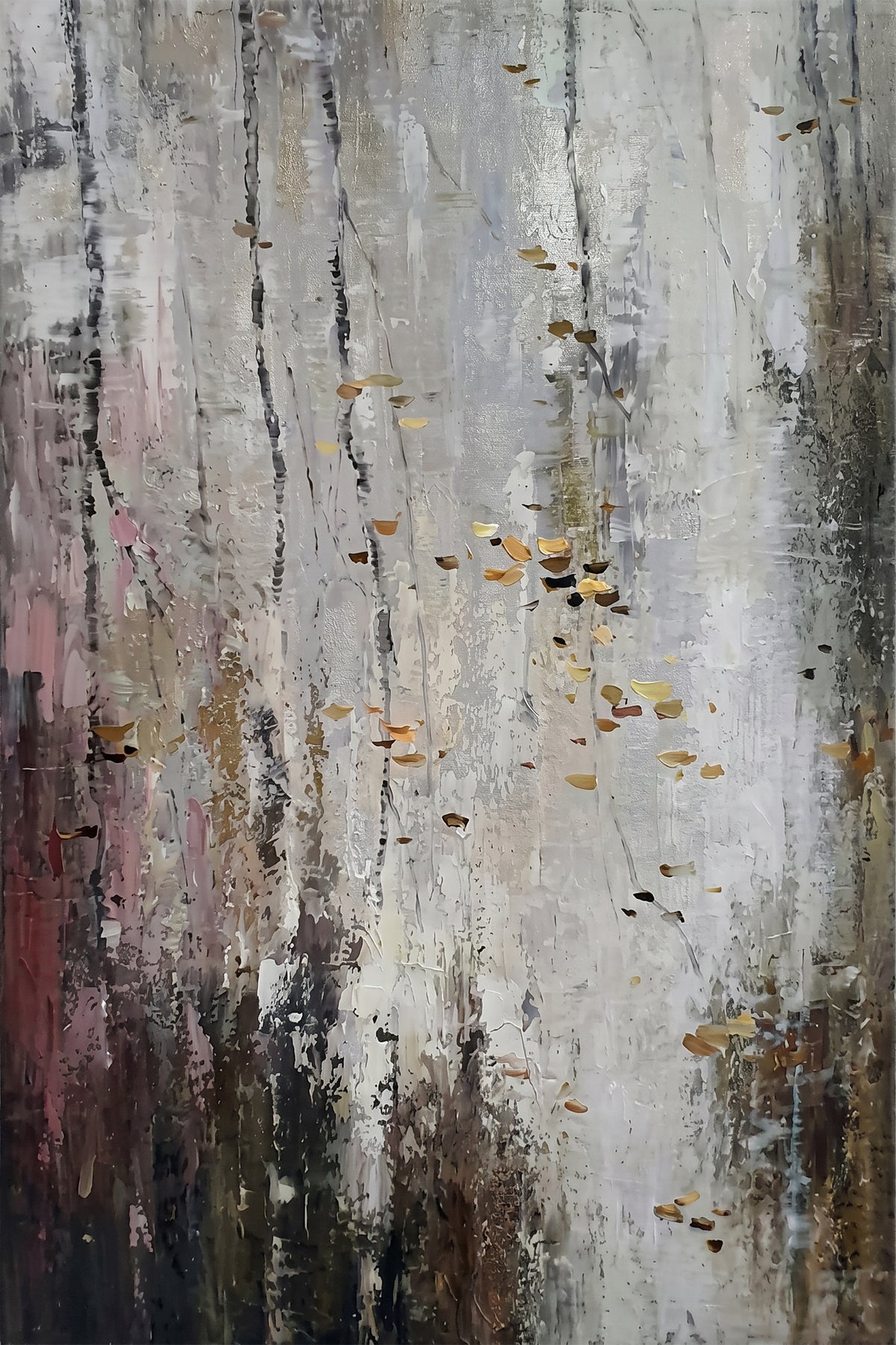 Painting Abstract Birch Forest with Gold Leaf