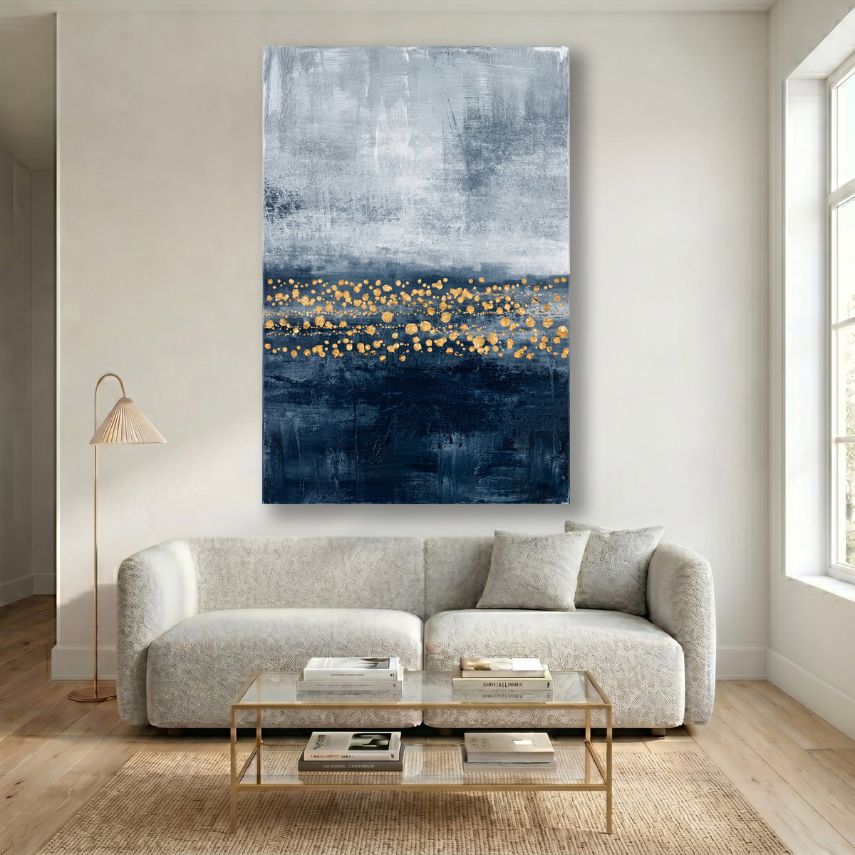 Painting Abstract Blue and Gold Horizon