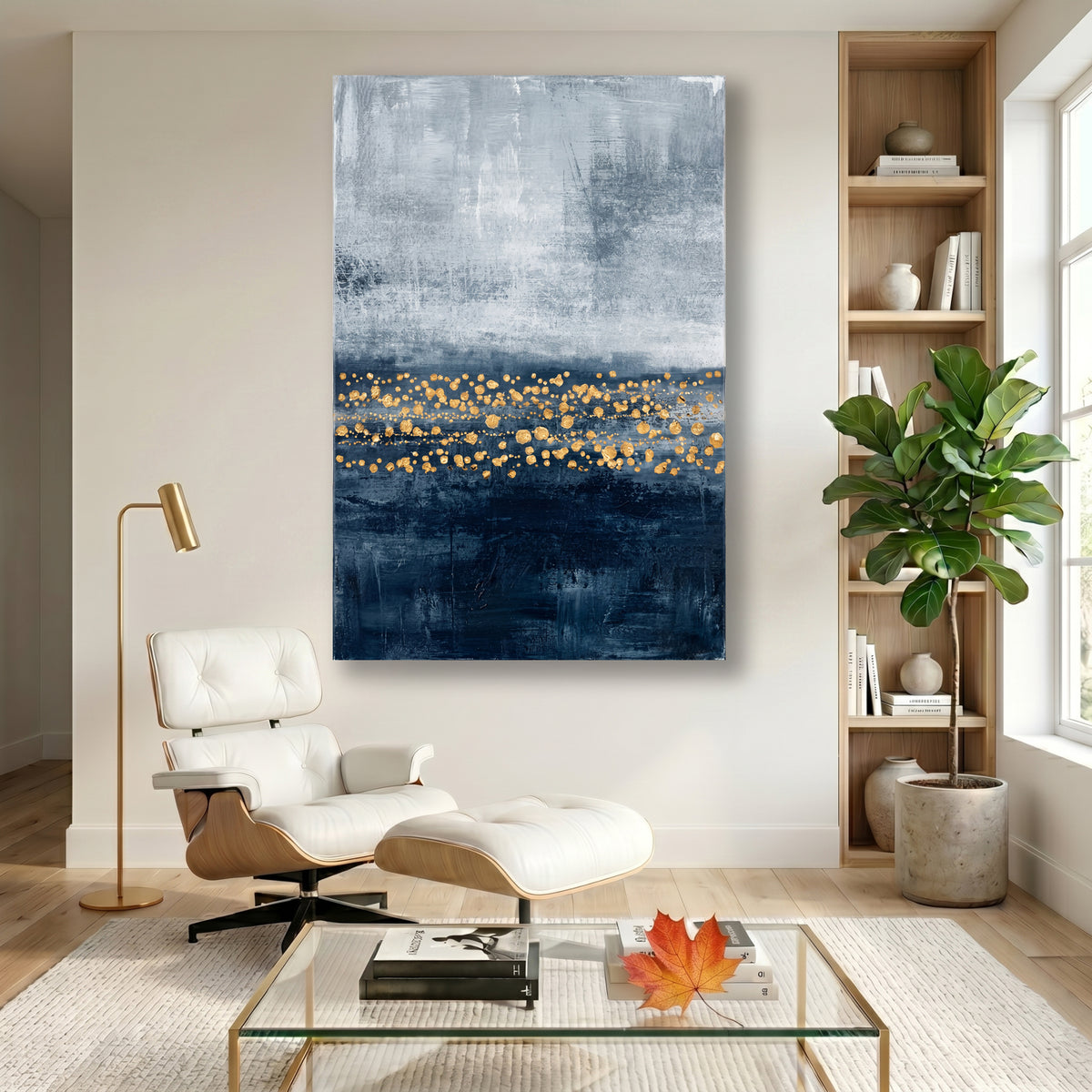 Painting Abstract Blue and Gold Horizon