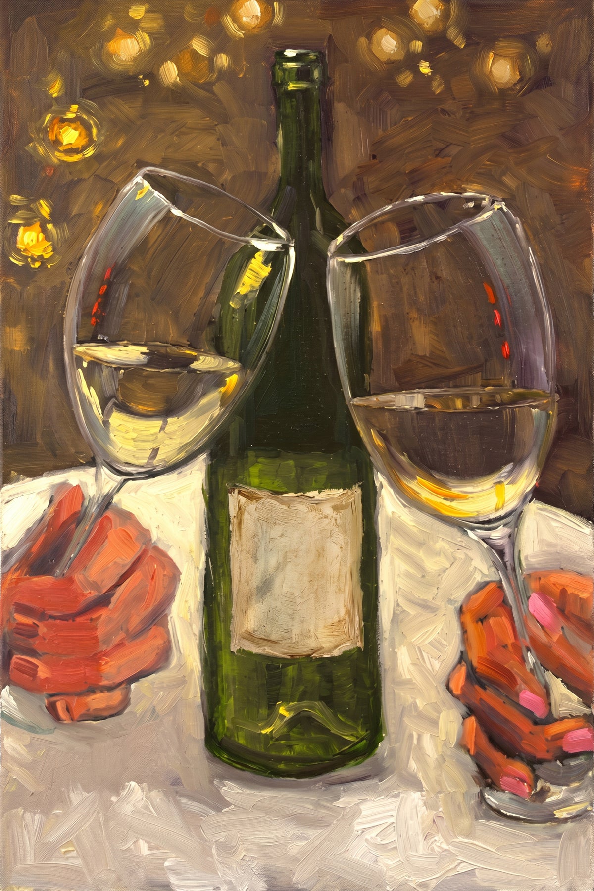 Painting Cheers with White Wine Still Life