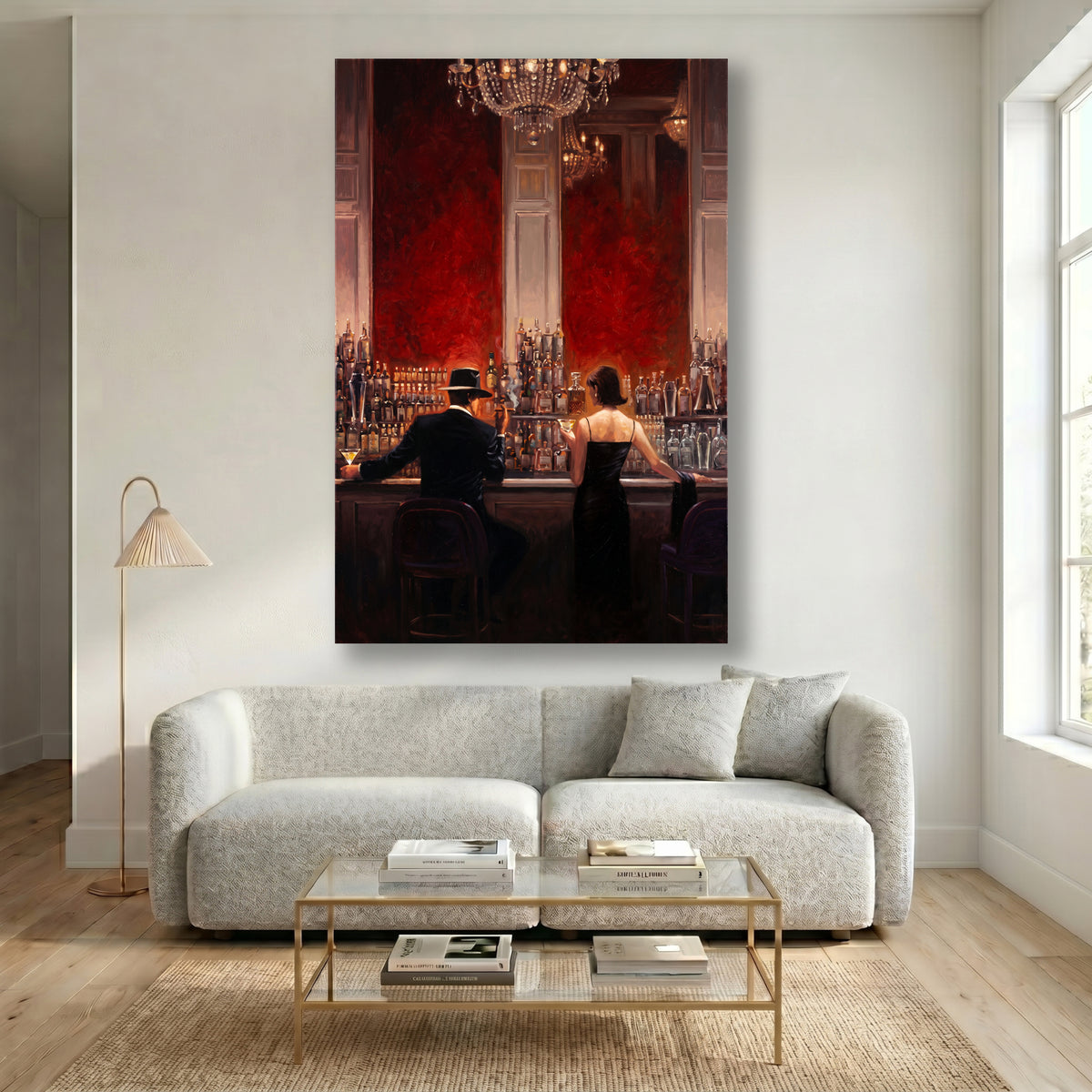 Painting Elegant Red Bar Scene