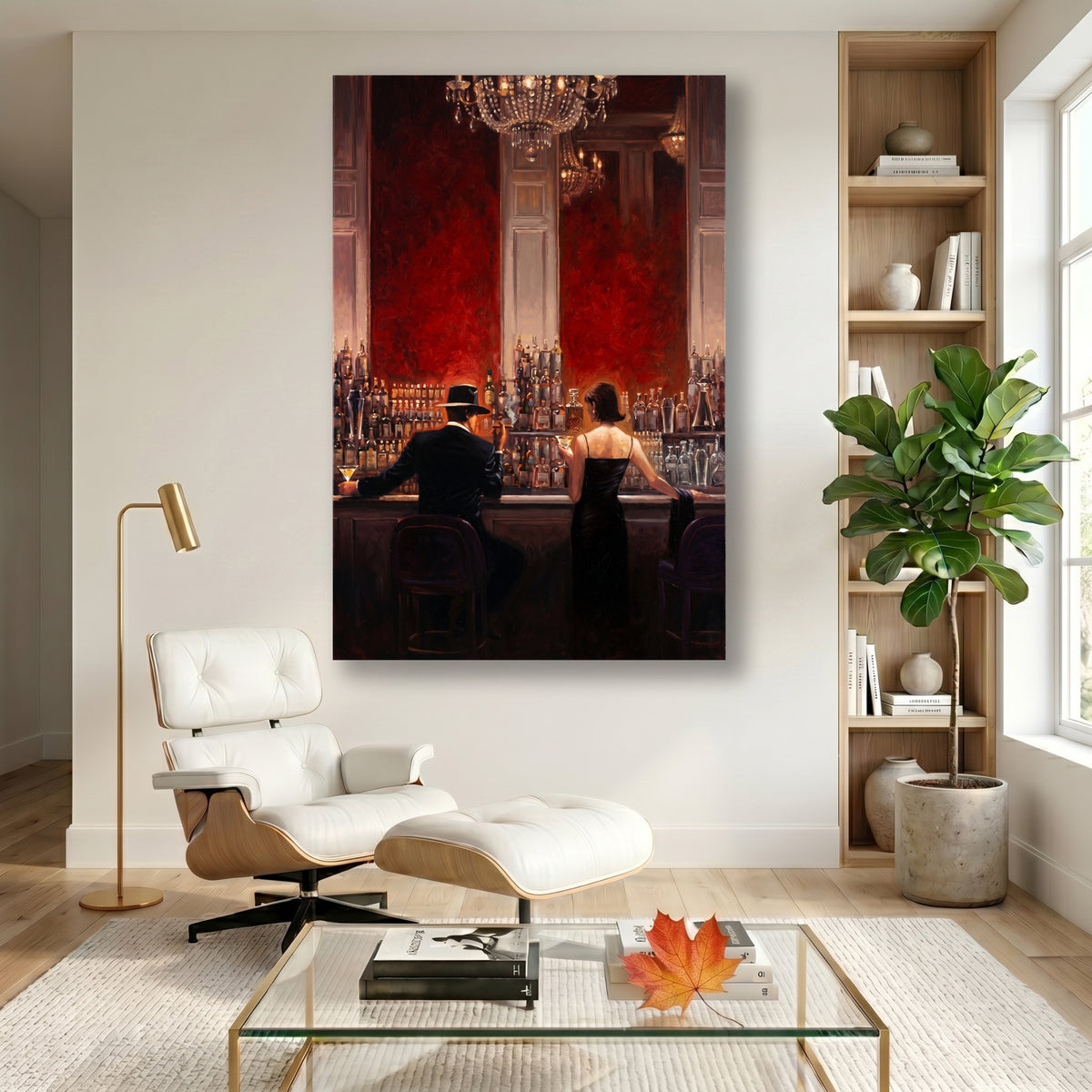 Painting Elegant Red Bar Scene