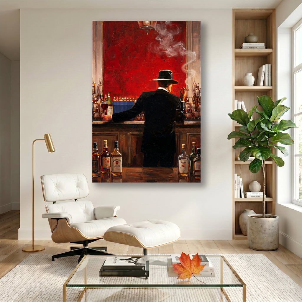 Painting Man with Cigar at the Red Bar