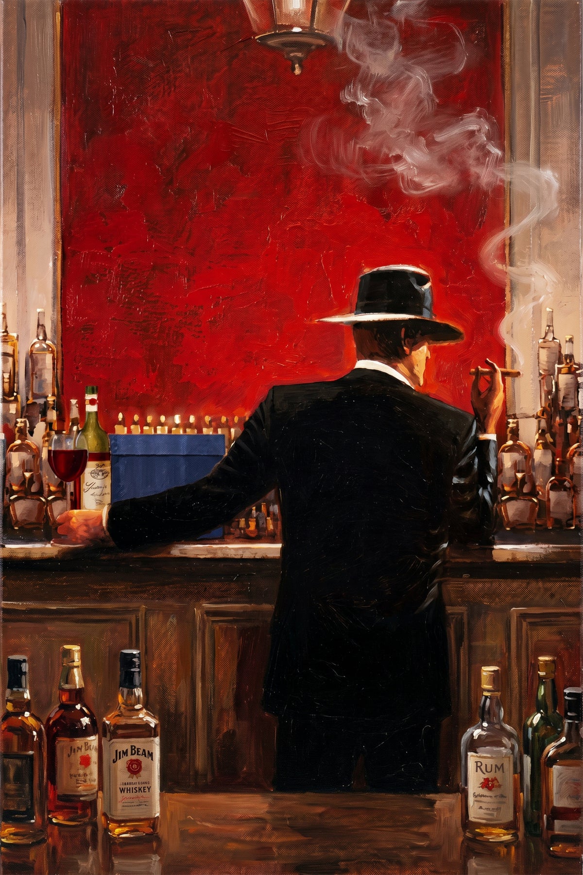 Painting Man with Cigar at the Red Bar