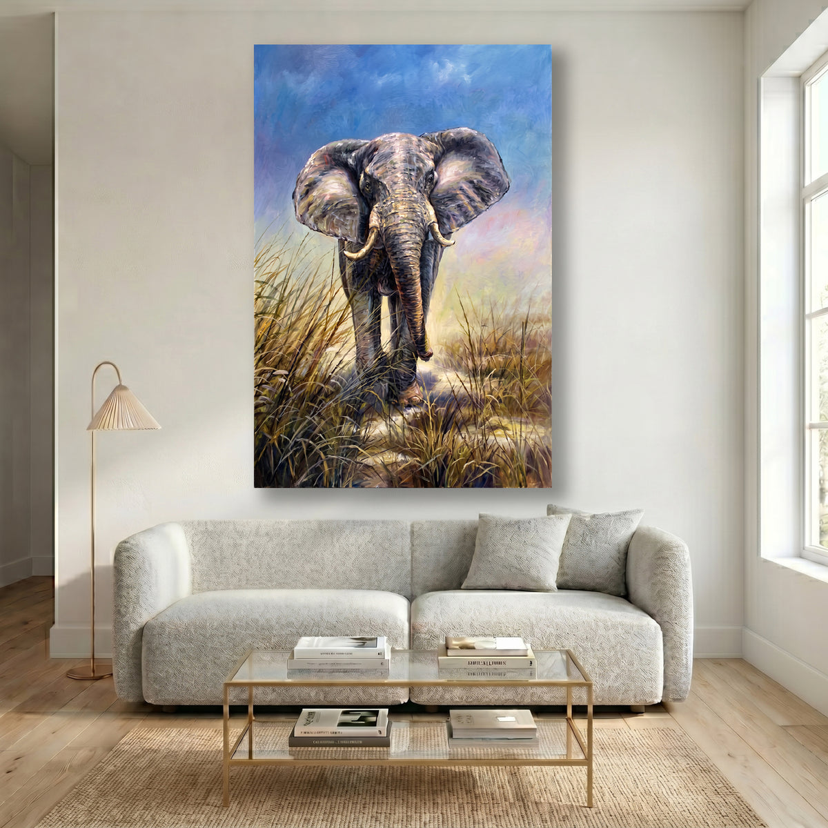 Painting Elephant in Tall Grass