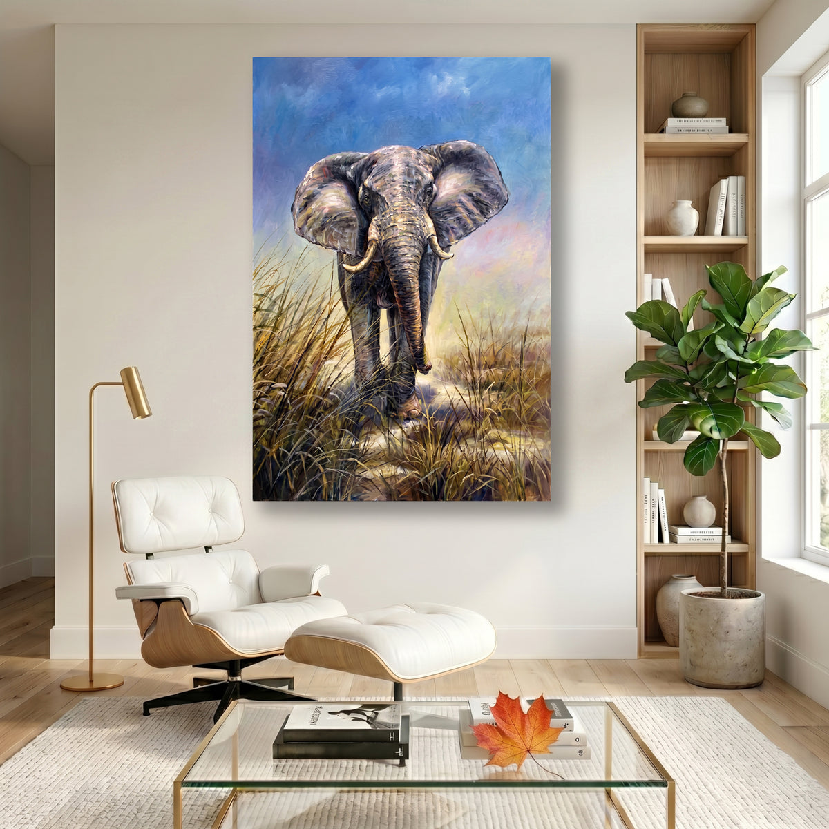 Painting Elephant in Tall Grass