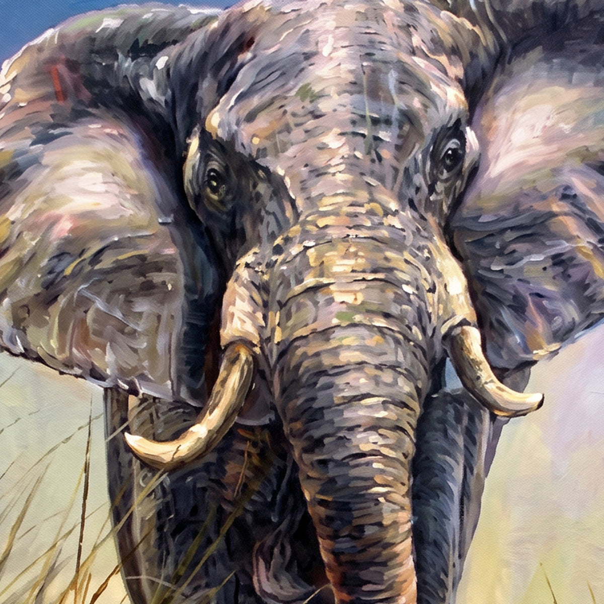Painting Elephant in Tall Grass
