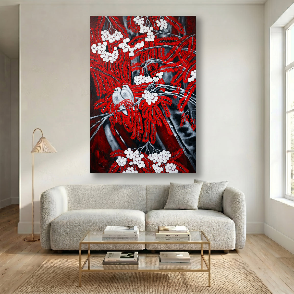 Painting Two Birds in Red Foliage