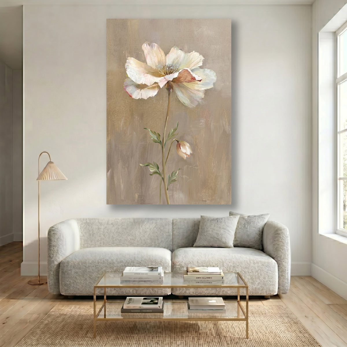 Painting Soft Pale Poppy on Beige