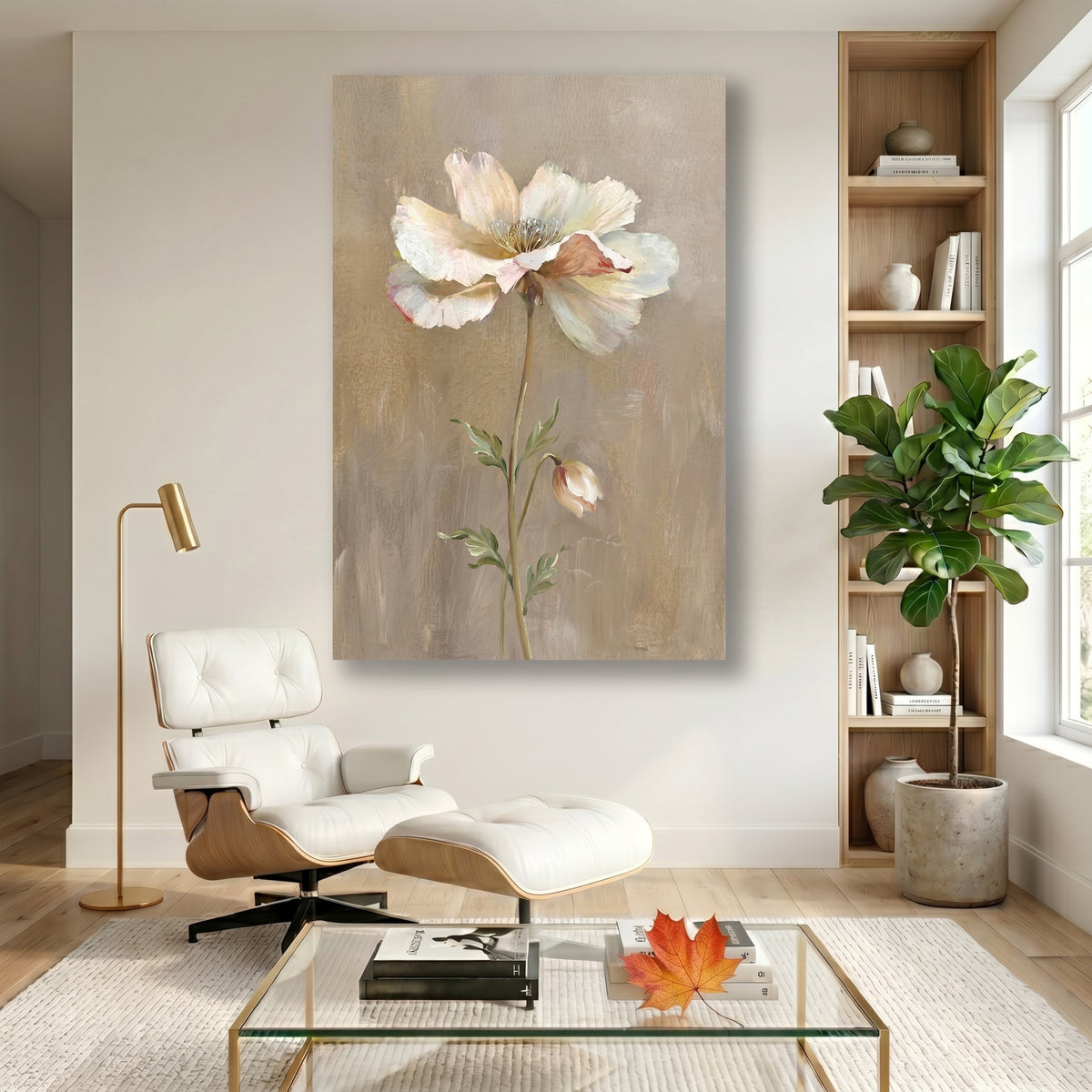 Painting Soft Pale Poppy on Beige