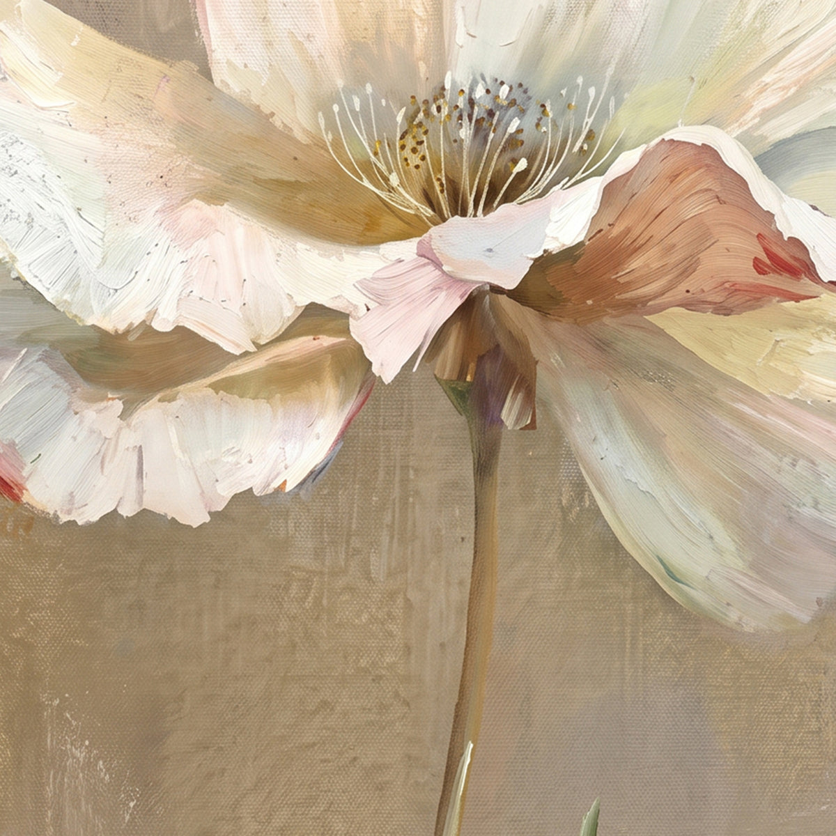 Painting Soft Pale Poppy on Beige