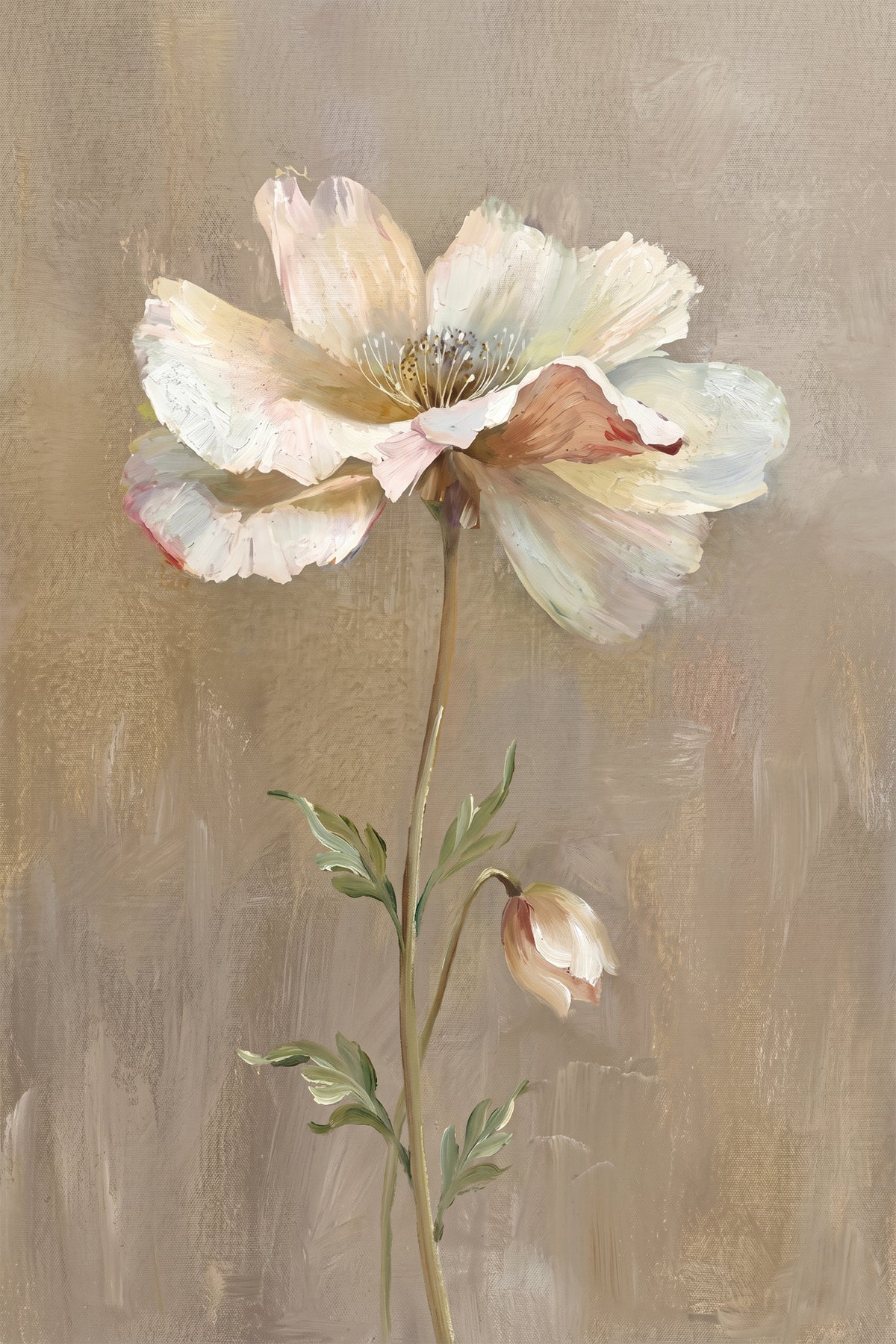 Painting Soft Pale Poppy on Beige