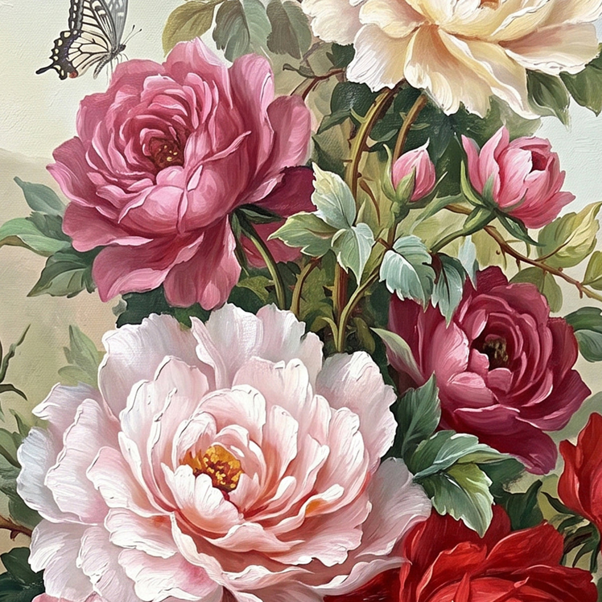 Painting Classical Floral Bouquet with Butterflies