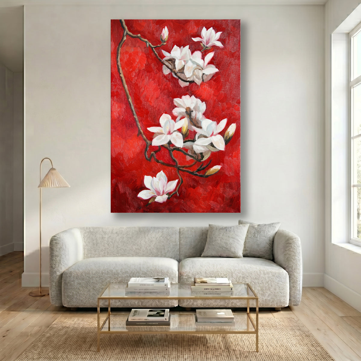 Painting White Magnolias on Red