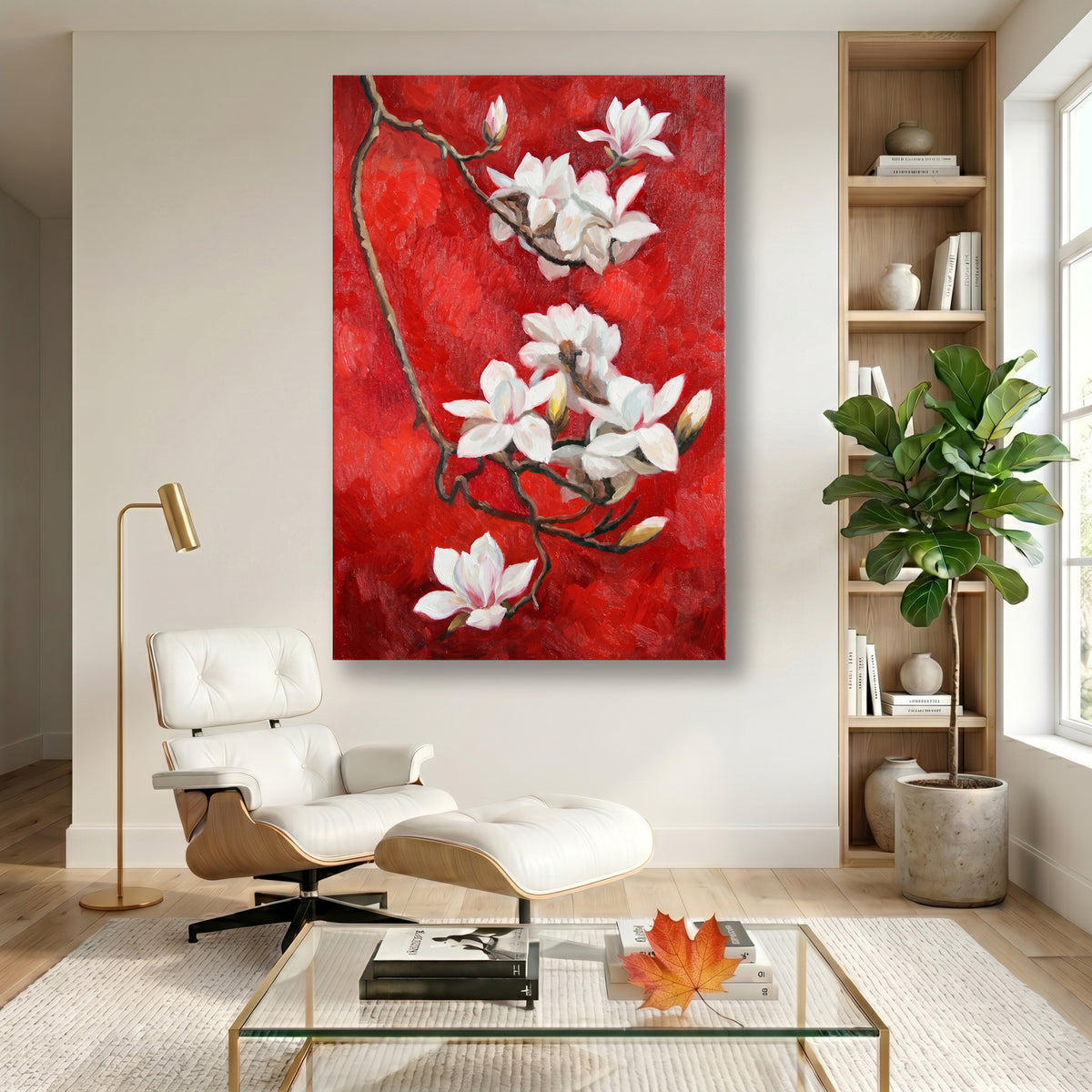 Painting White Magnolias on Red