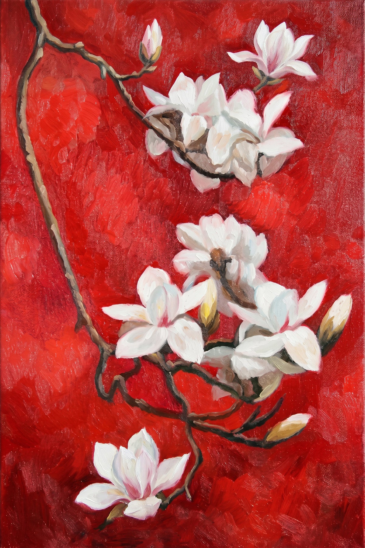 Painting White Magnolias on Red