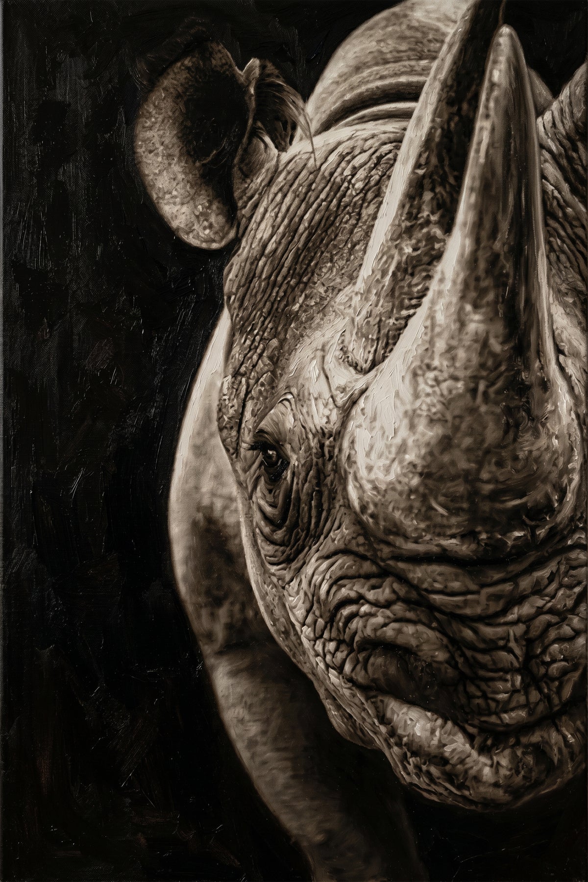Painting Close-Up Portrait of a Rhinoceros