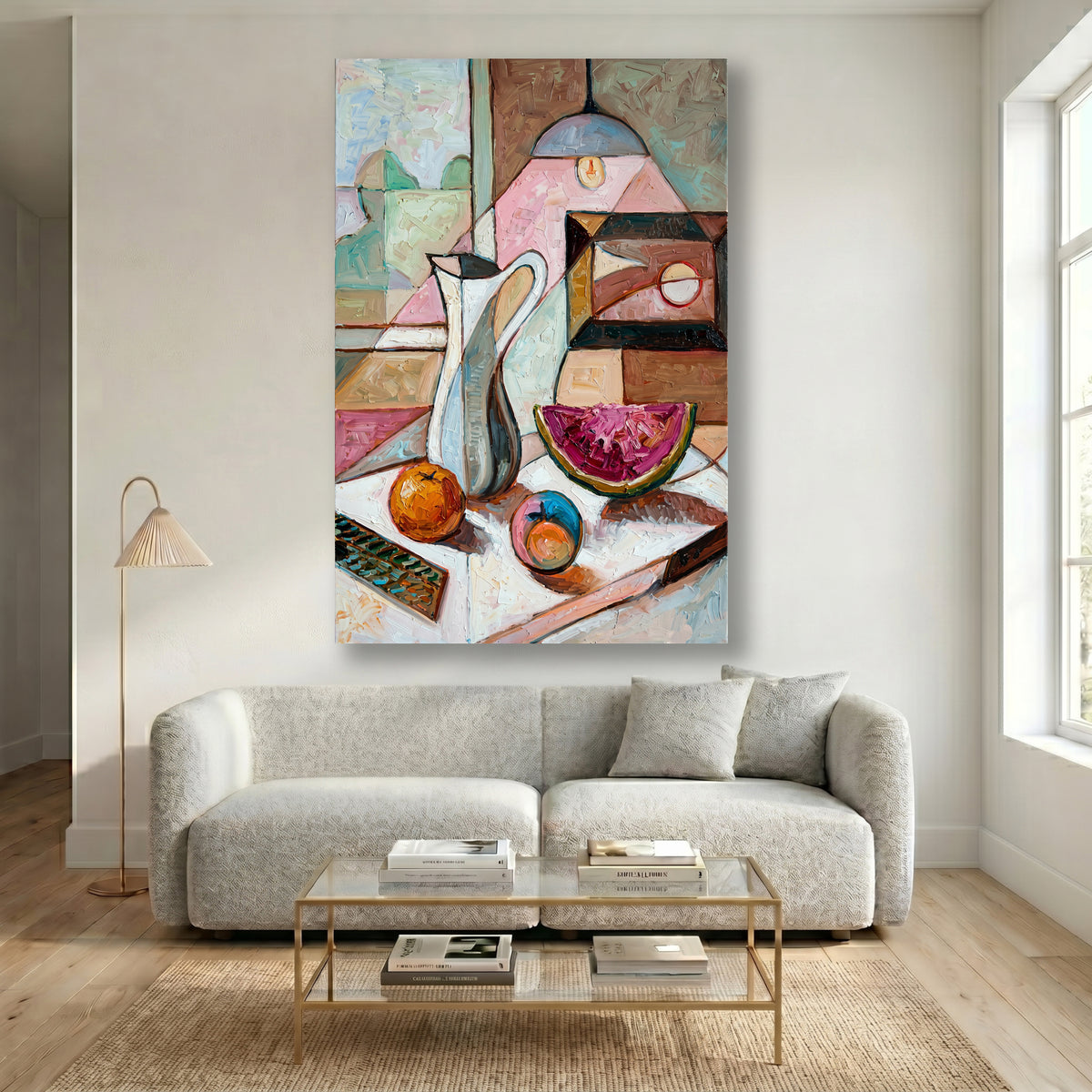 Painting Abstract Still Life with Pitcher and Watermelon