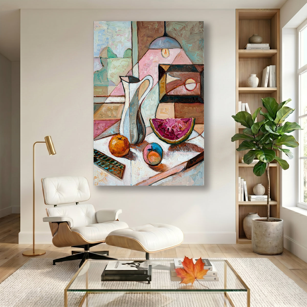 Painting Abstract Still Life with Pitcher and Watermelon