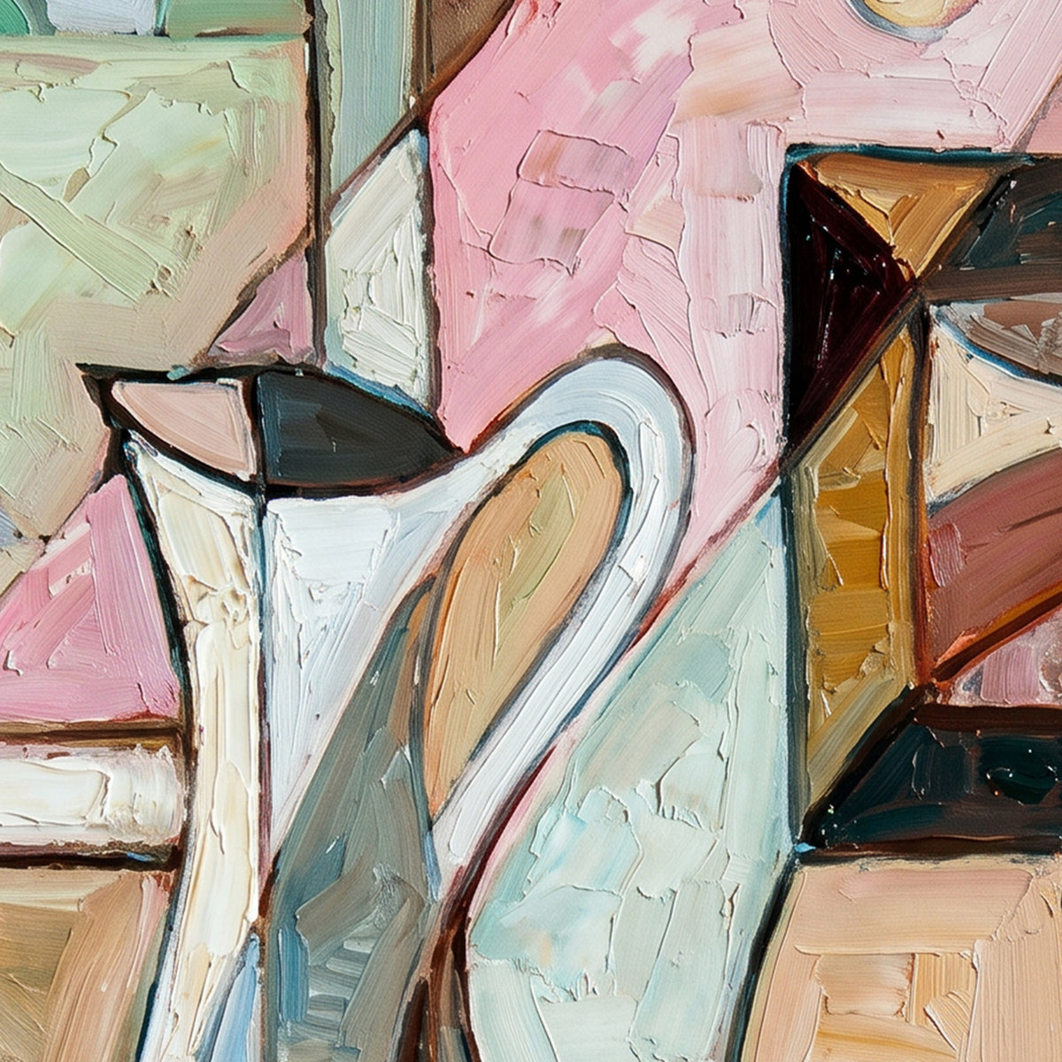 Painting Abstract Still Life with Pitcher and Watermelon