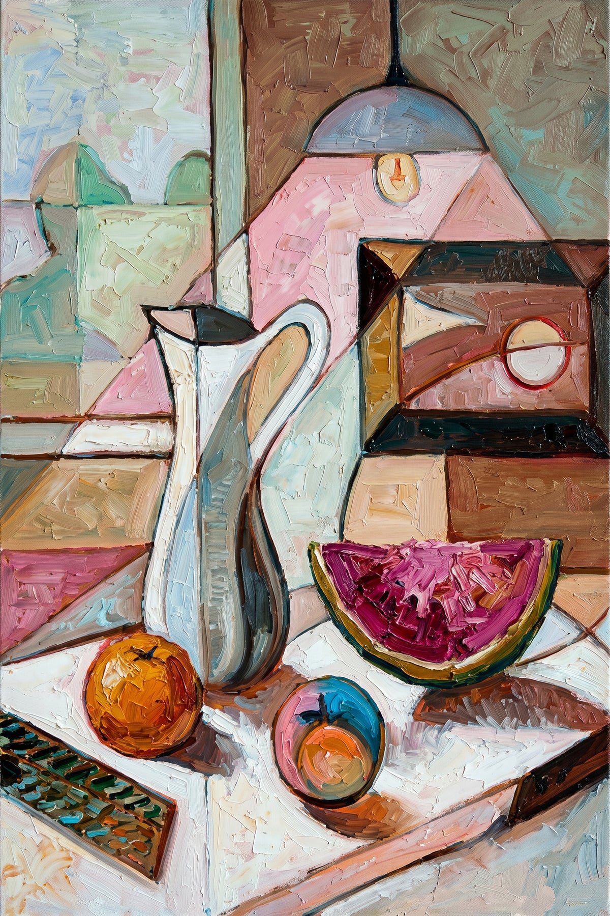 Painting Abstract Still Life with Pitcher and Watermelon