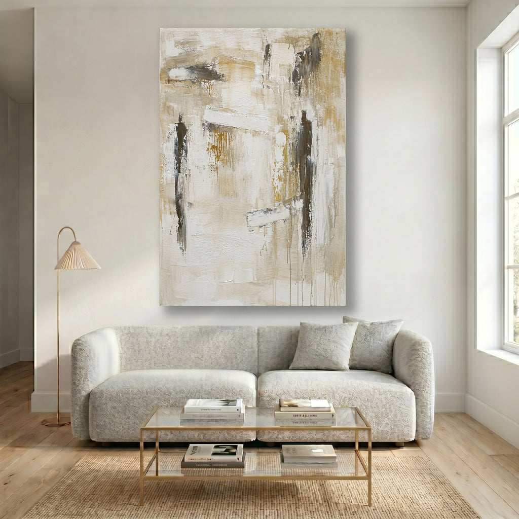 Painting Abstract Neutral Composition with Silhouettes