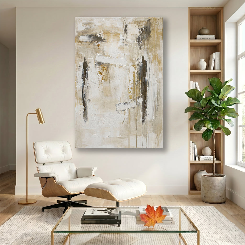 Painting Abstract Neutral Composition with Silhouettes
