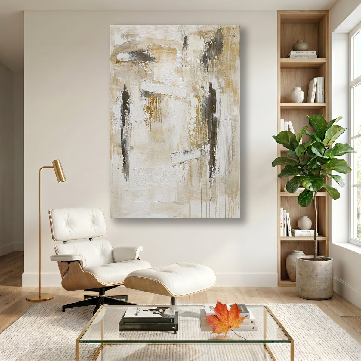 Painting Abstract Neutral Composition with Silhouettes