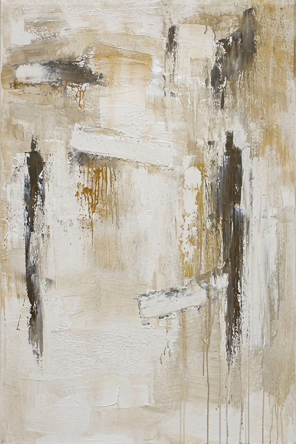 Painting Abstract Neutral Composition with Silhouettes